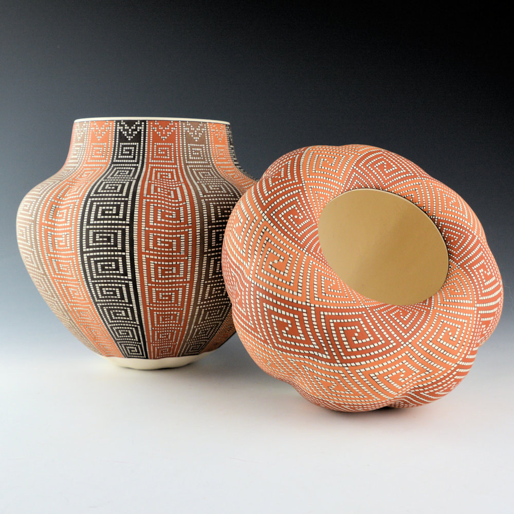 Gourd Jar with Cloud Designs and Gourd Bowl with Infinity Rim