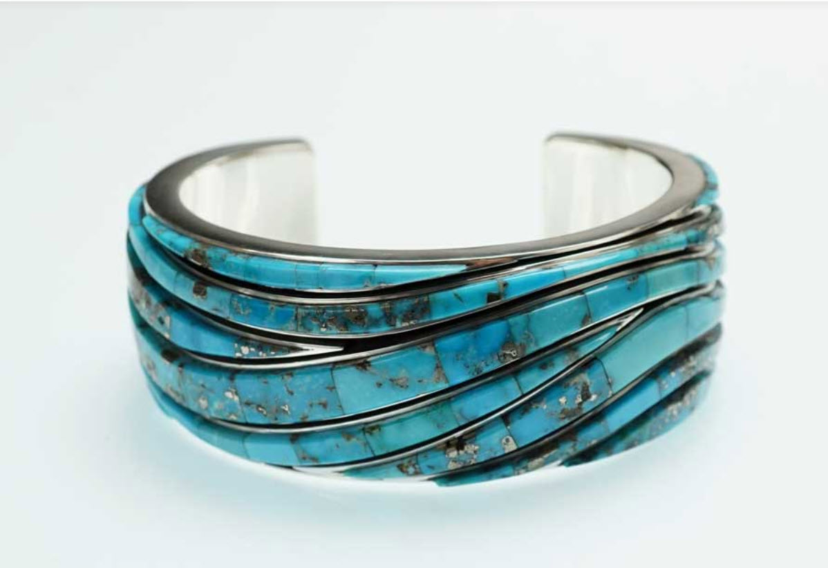 Natural turquoise wave bracelet with natural Morenci turquoise