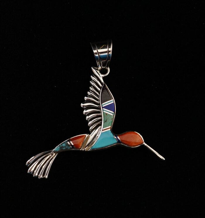 Sterling silver inlaid hummingbird pendant