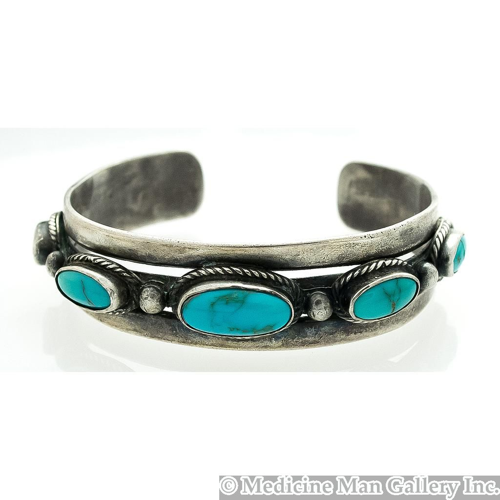 Navajo Turquoise and Silver Bracelet, c. 1940s, Size 6.75