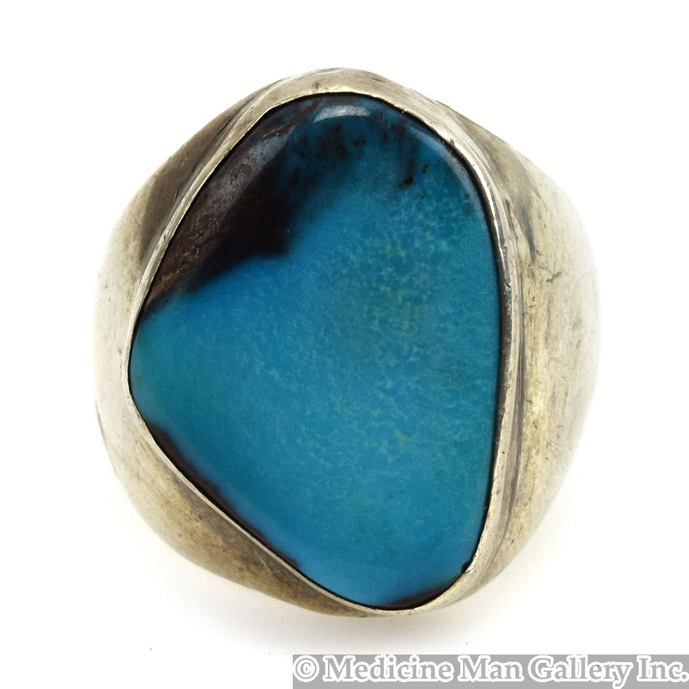 Bisbee Turquoise and Silver Ring c. 1950-60s, size 11.25