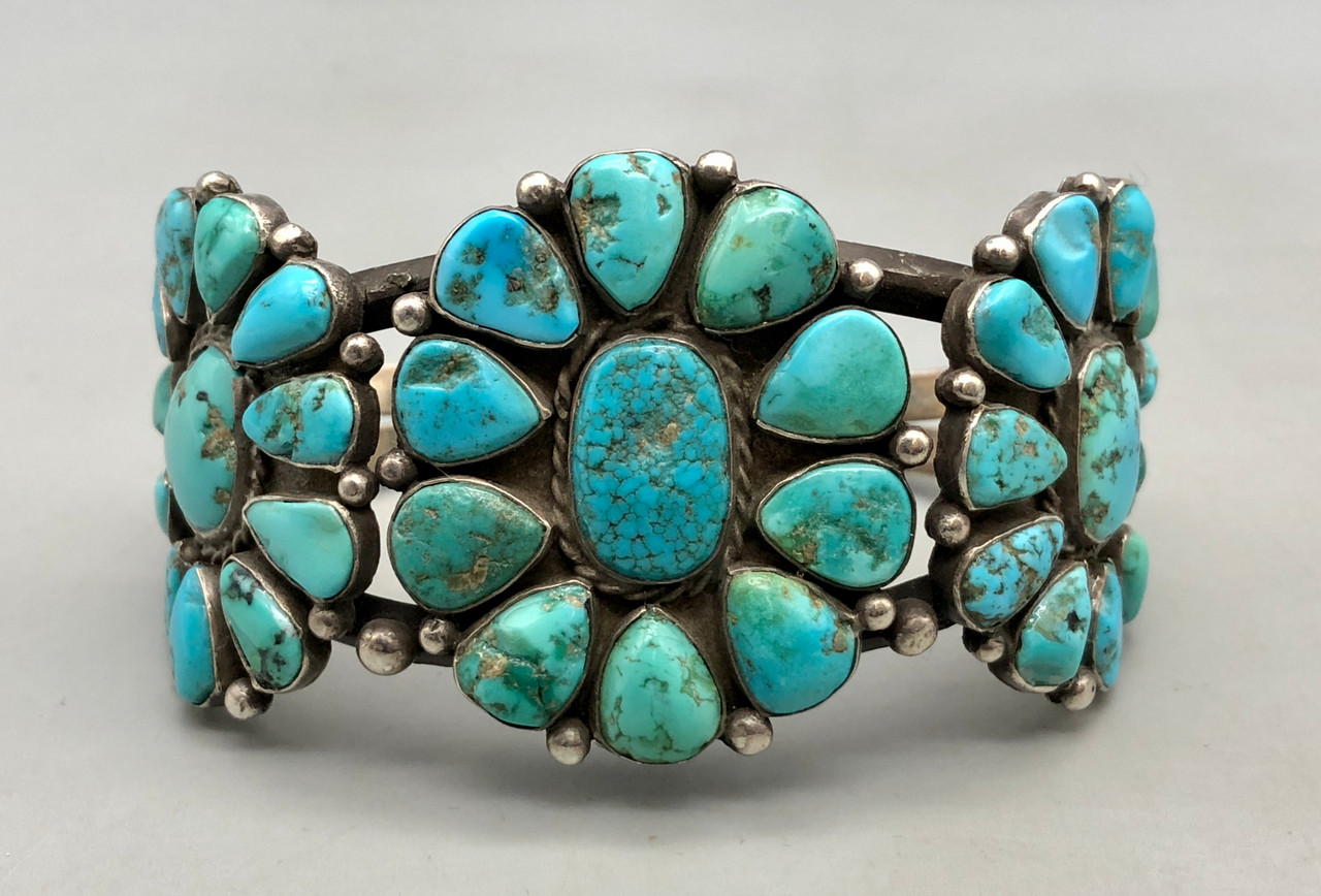 Circa 1920's Natural Turquoise Cluster Bracelet - $1,500