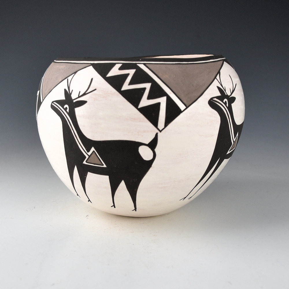 Bowl with Four Heartline Deer (1970s)