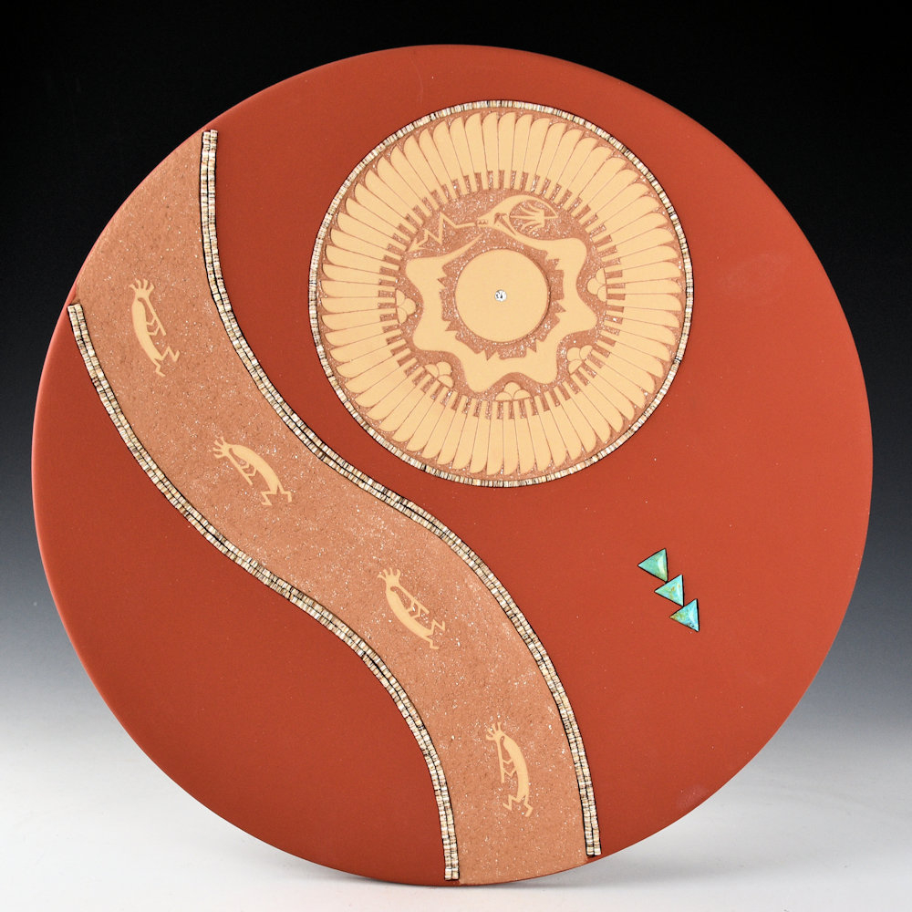 Plate with Feathers, Flute Players, Turquoise & Diamond