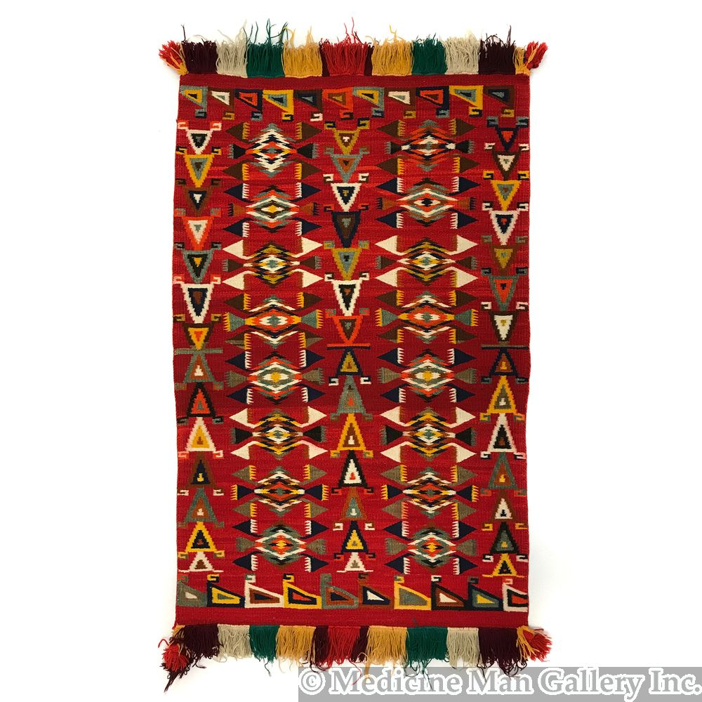 Hand-Woven Blanket with Germantown Fringe, c. 1890s, 55" x 35"