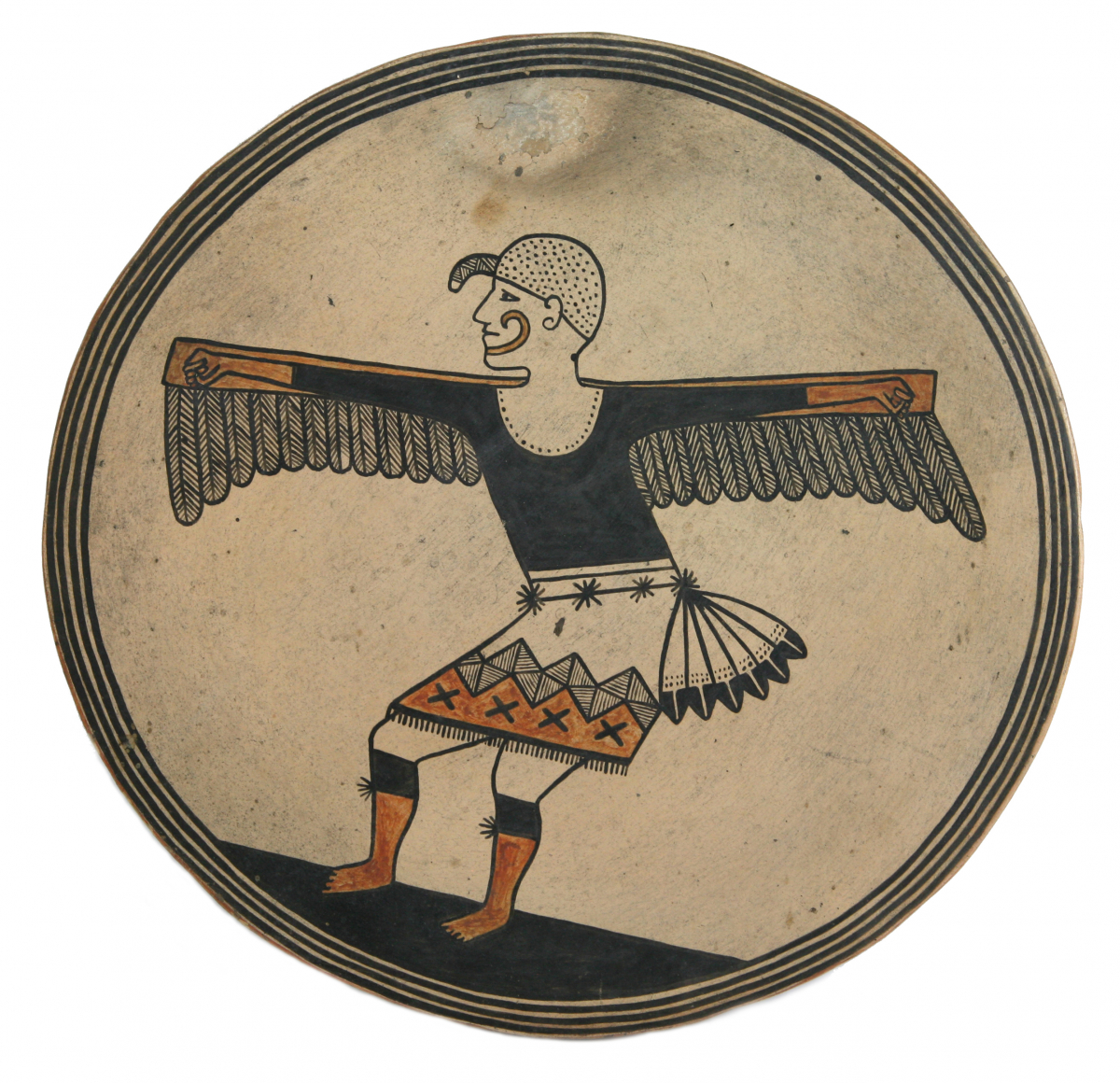 San Ildefonso Polychrome Pictorial Tile with Eagle Dancer, c. 1920