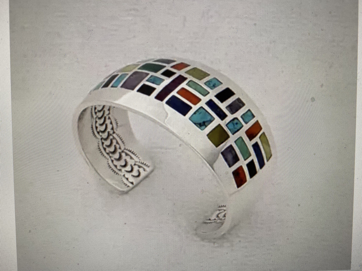 Stained Glass Cuff featuring Multi-Stone Inlay and Underneath Stampwork