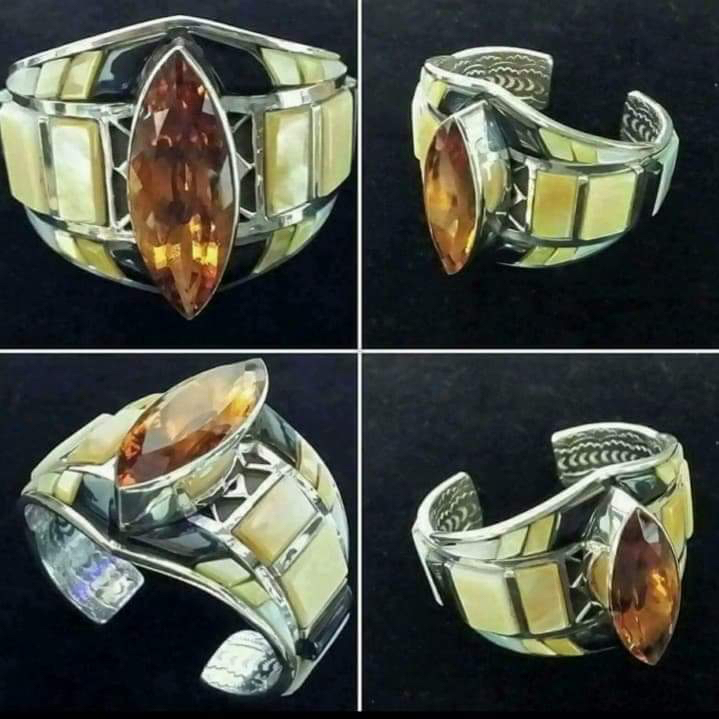Center Stone of Citrine with Inlay and Underneath Stampwork
