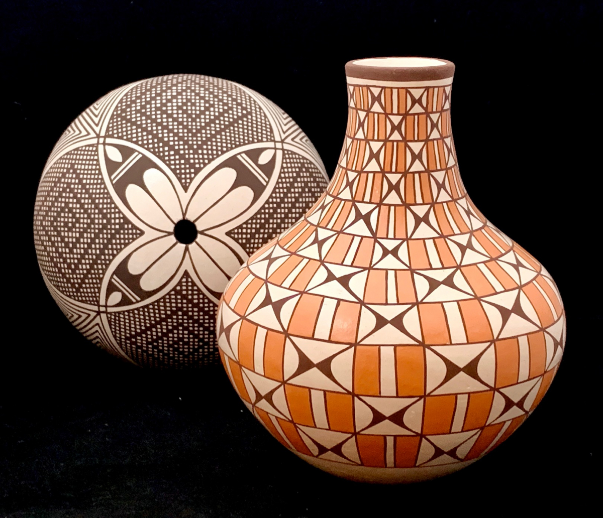 Eye Dazzler Seed Pot and Flute Neck Vase