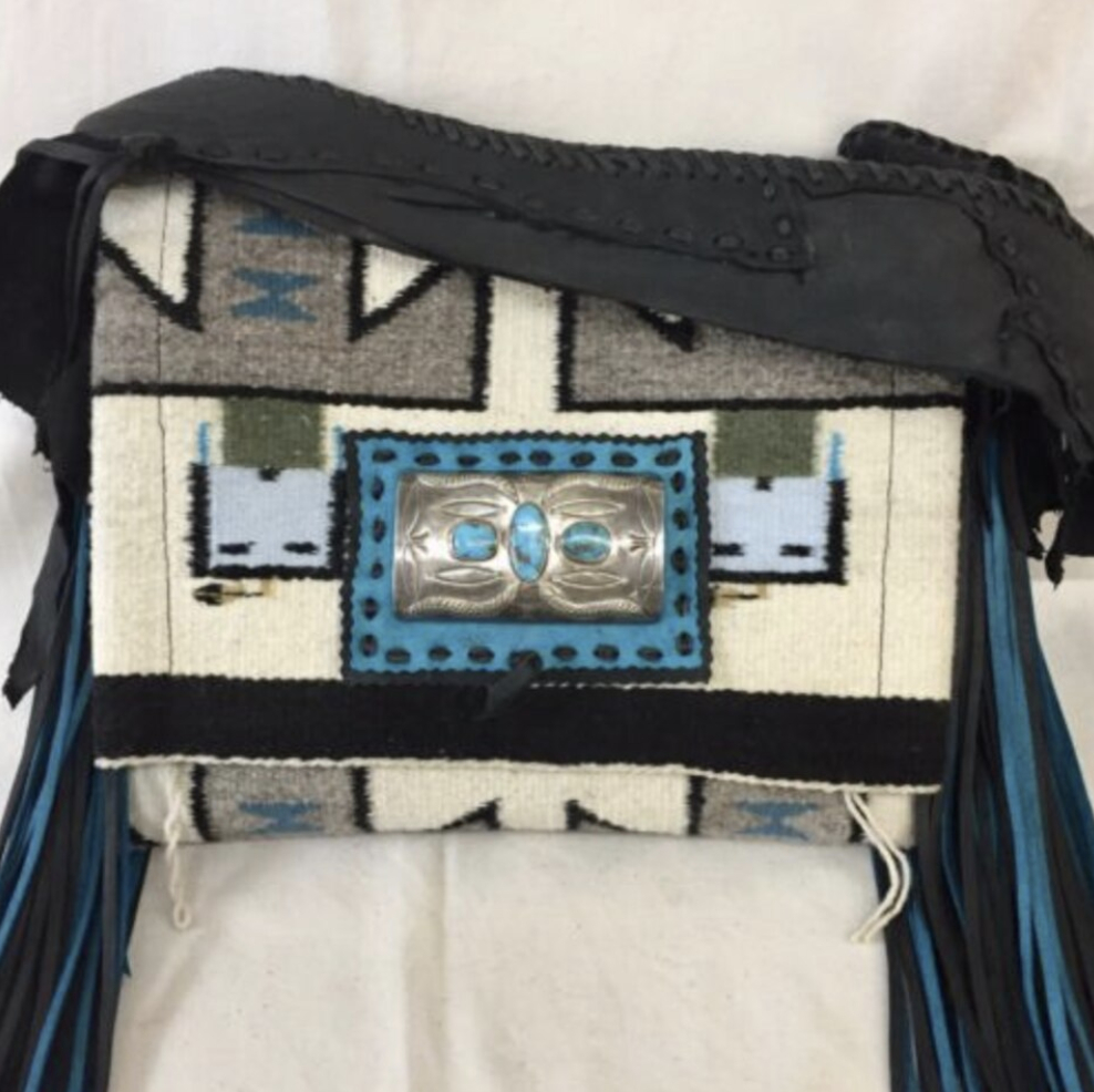 Navajo Textile Purse - - Great Leather Fringe and Trim