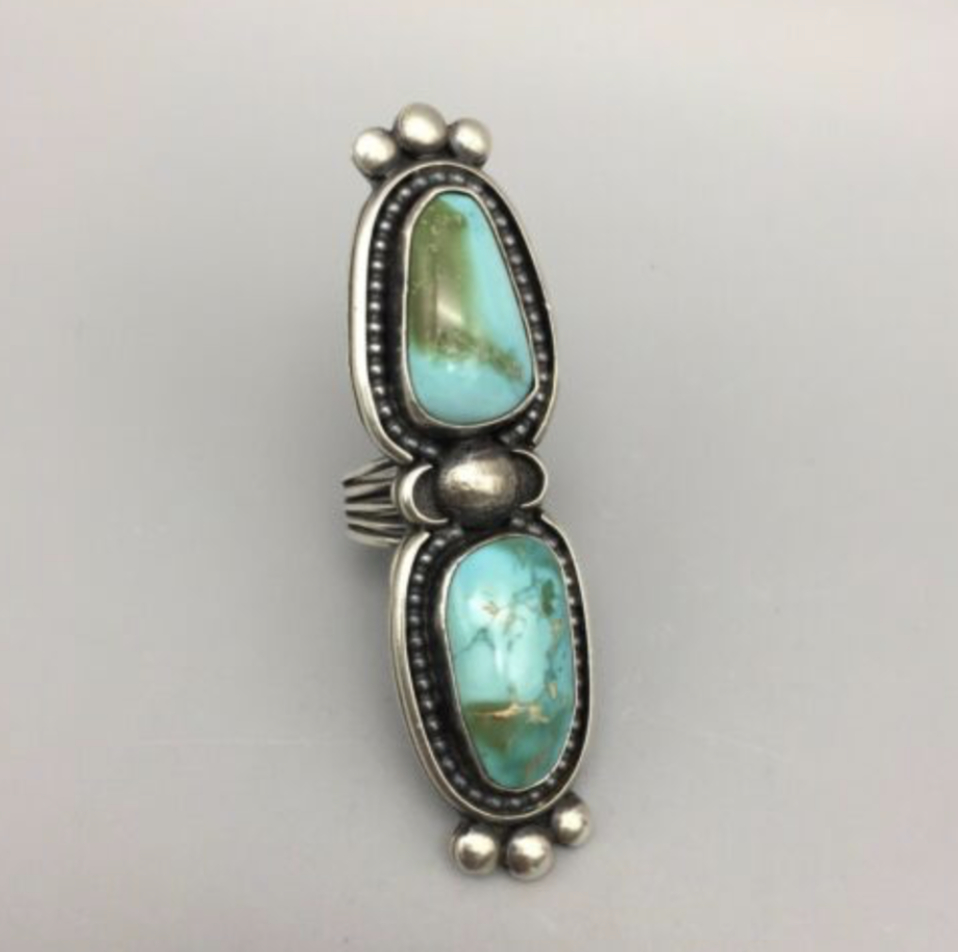Lovely! Two Stone, High Grade Turquoise and Sterling Silver Ring - Size 7
