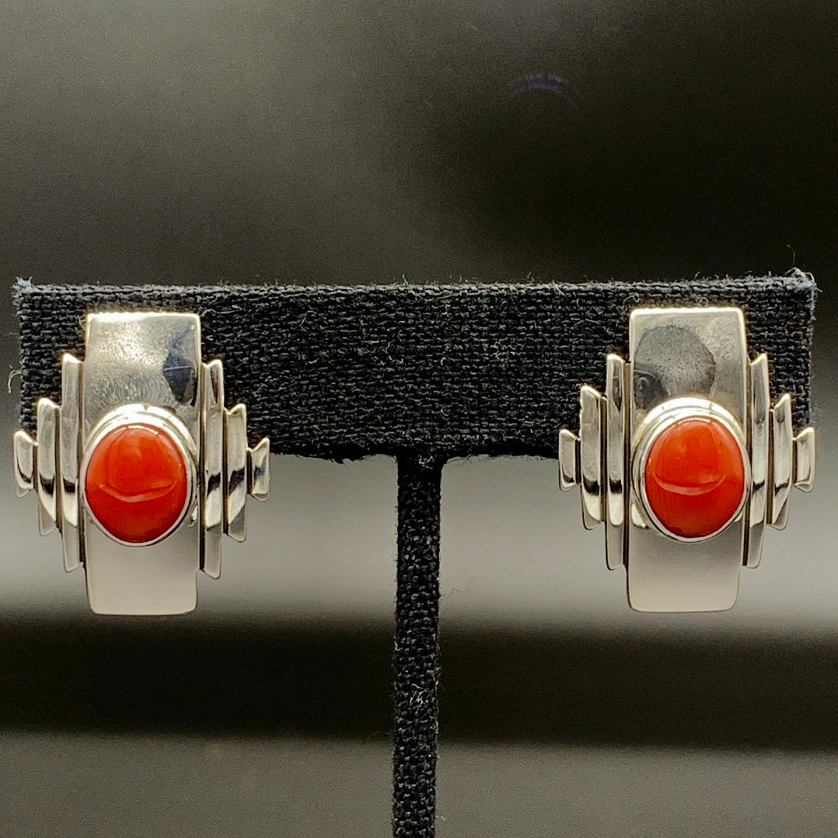 Red Coral Navajo Rug Design Earrings