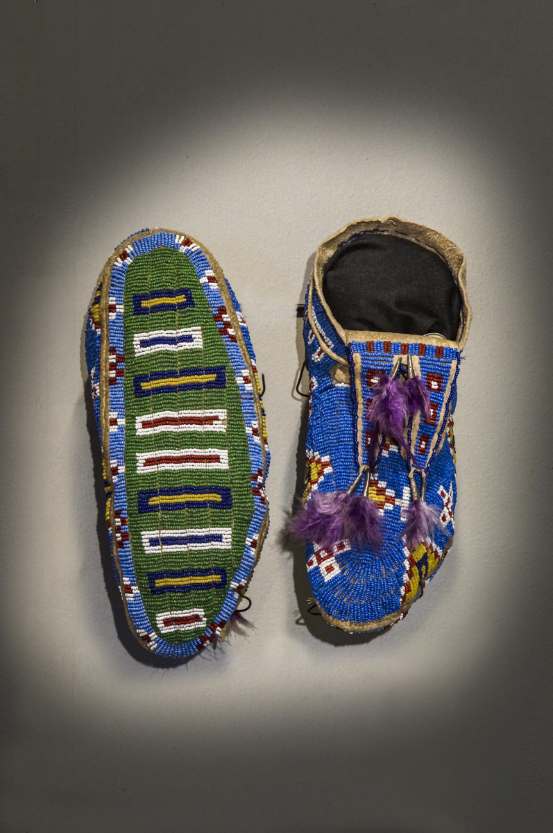 Lakota men's Moccasins with fully beaded soles