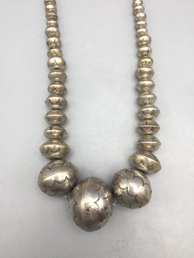 Vintage Silver Bead Navajo Pearl Necklace - Lot 232 in the November 14th Auction | Western Trading Post