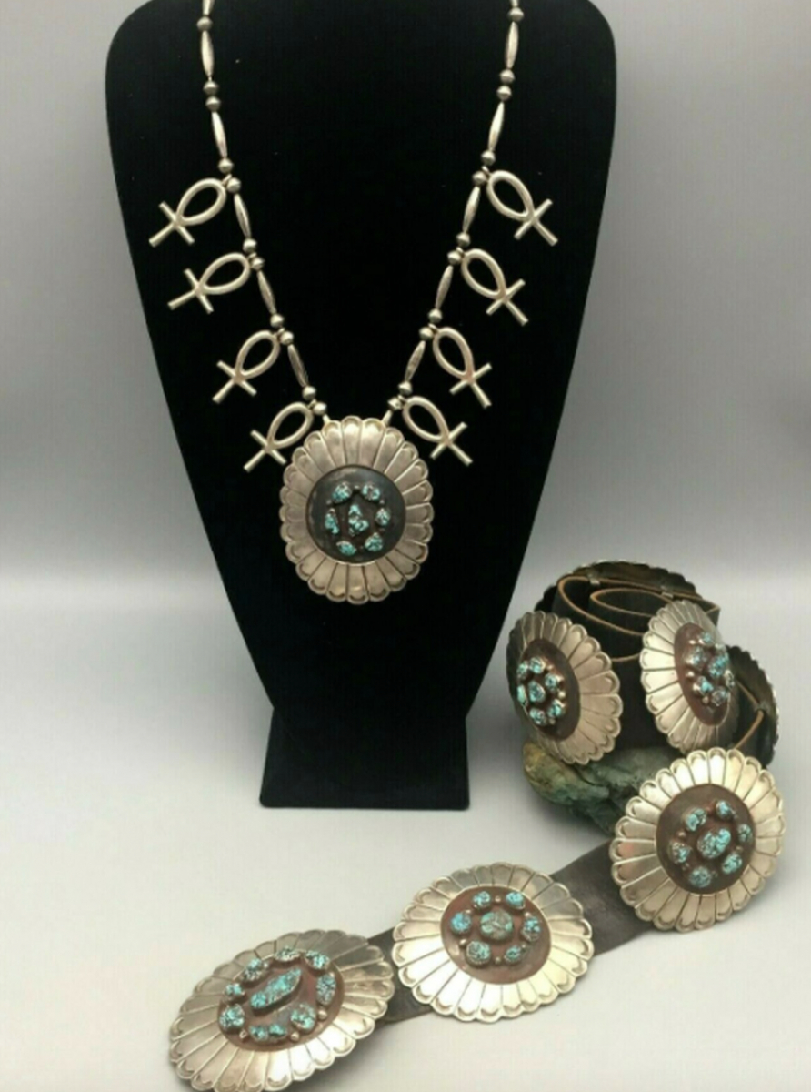 Stunning Lone Mountain Turquoise Concho Belt and Necklace