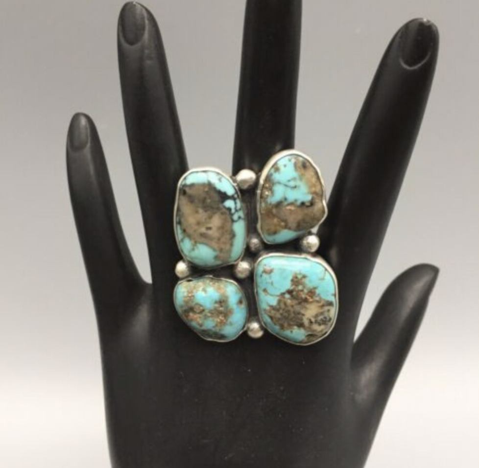 NEW! Beautiful, Cluster Style Turquoise & Silver Ring by Nick Jackson - Size 8