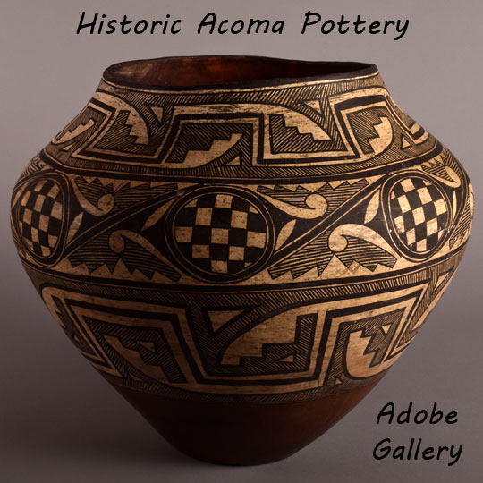 Item # C4283A Historic Acoma Pueblo Pottery Water Jar with Polychrome Bird Designs