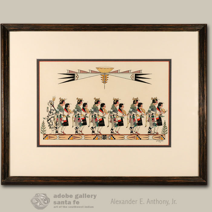 Item #C4139C Original Painting of a San Ildefonso Pueblo Basket Dance Procession