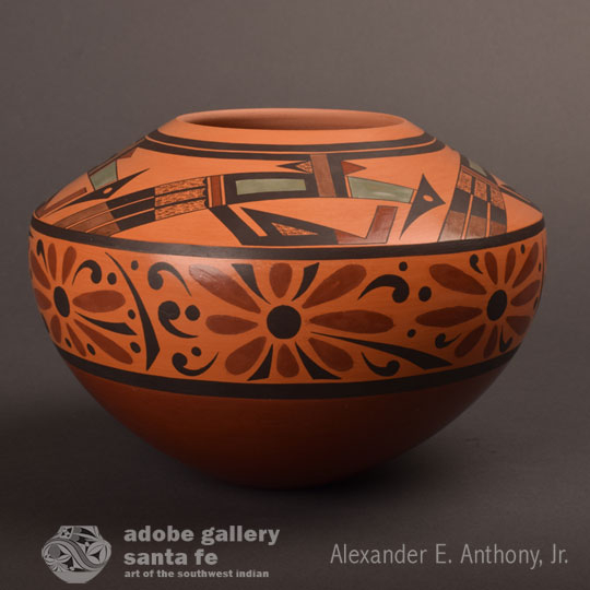 Item #C4231E Polychrome Pottery Jar with Flower Designs