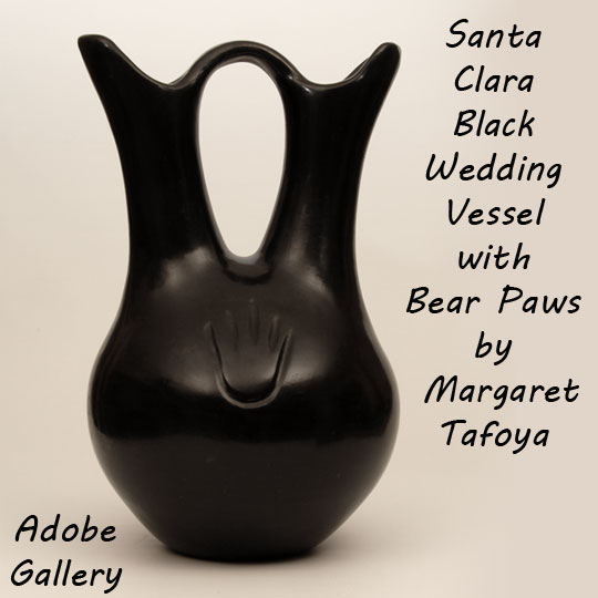 Item # C4422 Santa Clara Pottery Black Wedding Vessel with Bear Paws