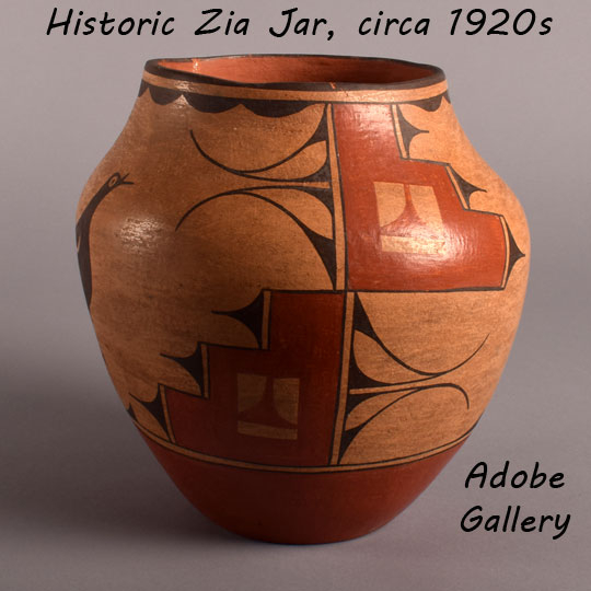 Item # C4417B Historic Zia Pueblo Pottery Jar with Birds and Capped Feathers, circa 1920s