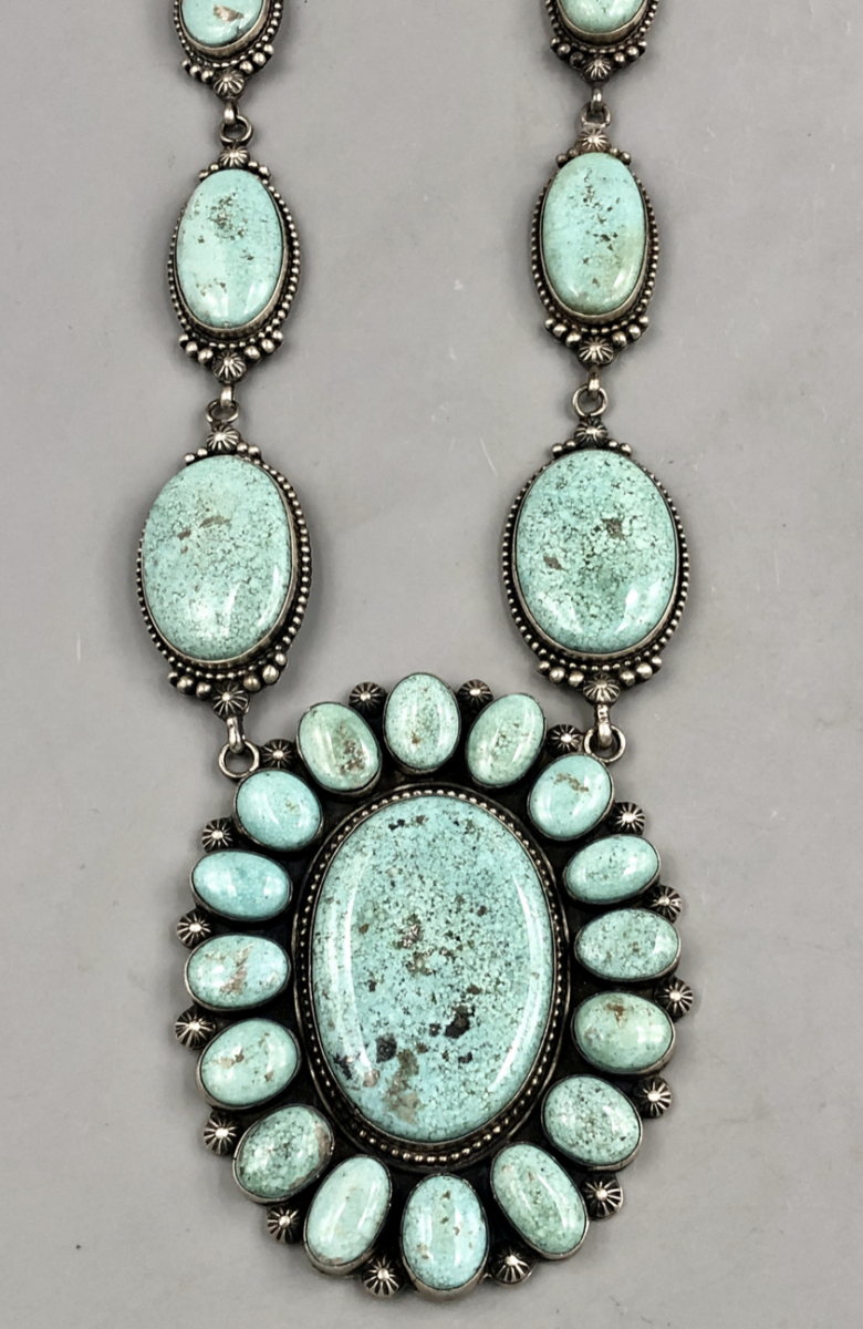 STATEMENT Necklace! With Large Webbed Turquoise Cabochons
