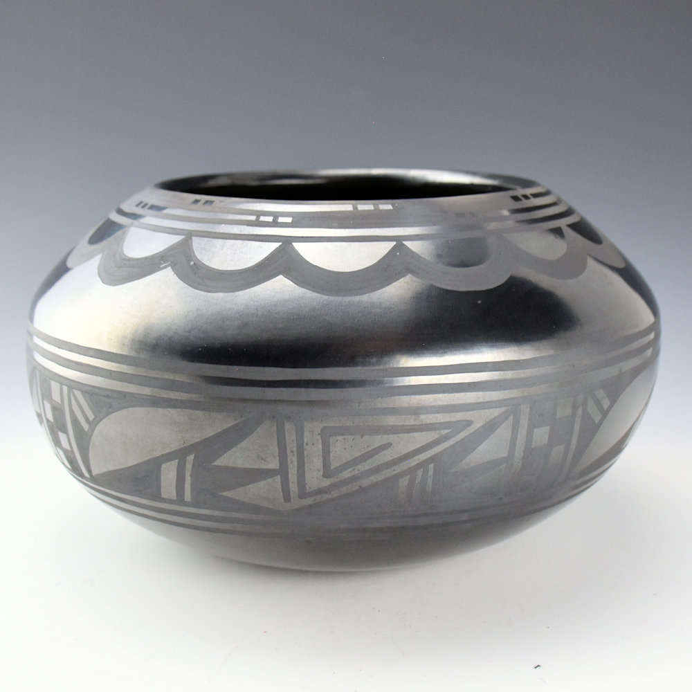 Large Gunmetal Fired Bowl with Cloud and Rain Designs